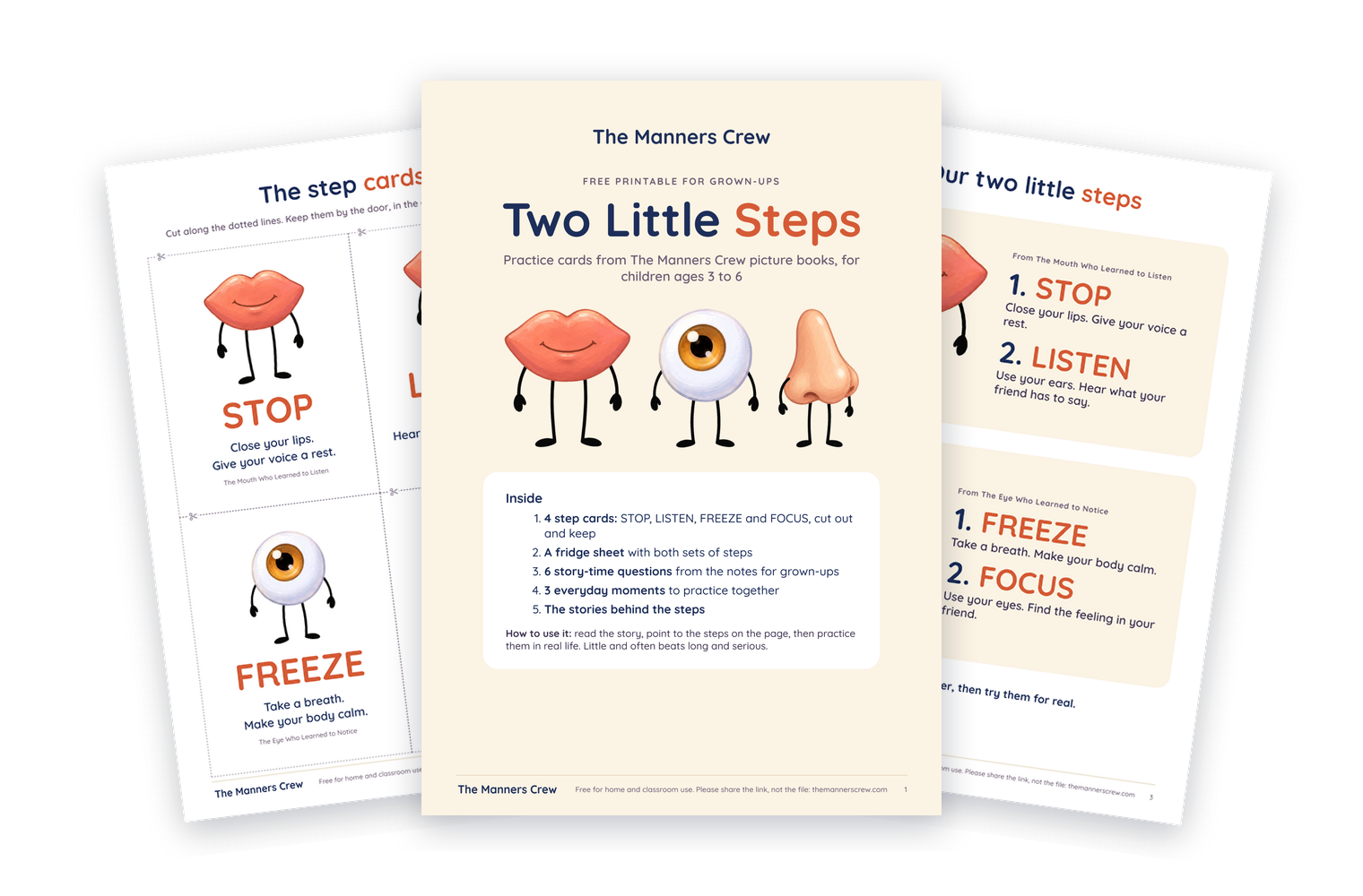 The free Two Little Steps printable: step cards, a fridge sheet and the cover page